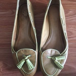 Coach Malika Ballet Flats tan and neon yellow